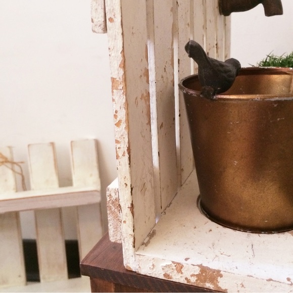 zakka vintage wall decor rustic wood shelf with a bird can - Picture 3 of 11